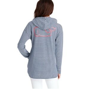 Vineyard Vines Edgartown Long Sleeve Knit Hoodie Top Sz Small Blue White Striped